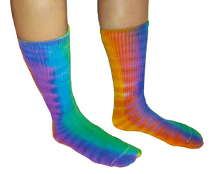 Tie-Dye Cotton Socks - Rainbow Colors - Crew Length - Fits Sizes 6-12