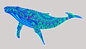 Trippy Crazy Colorful Gray Whale Vinyl Sticker Decal - FREE Shipping