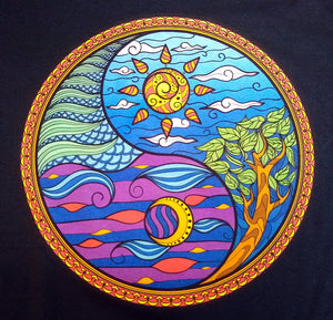 Colorful Sun and Moon Yin Yang Printed Graphic T-Shirt